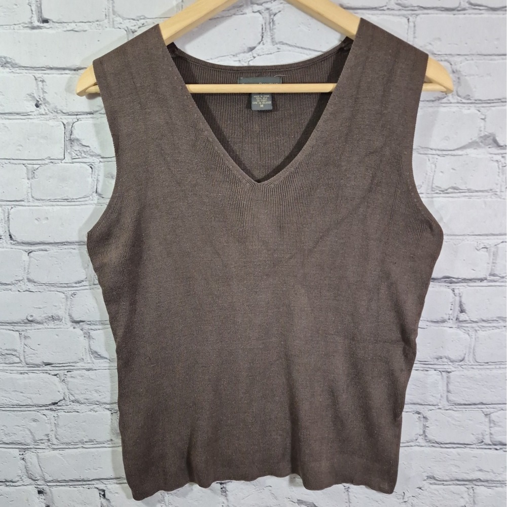 Vtg 90s Y2K Banana Republic Knit Top Womens M Brown Sleeveless Silk Minimalist